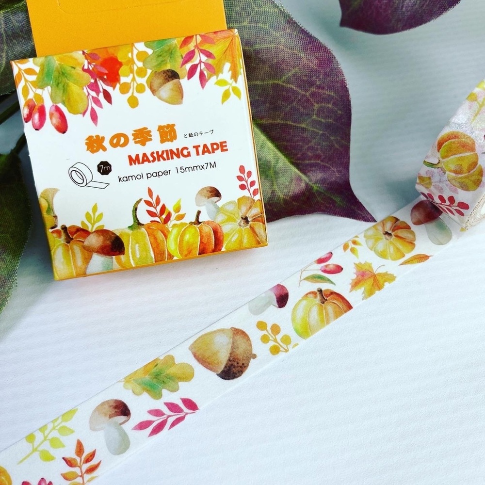 The Best Of Fall, Pumpkins, Acorns, Mushrooms, Leaves, Washi Tape Roll